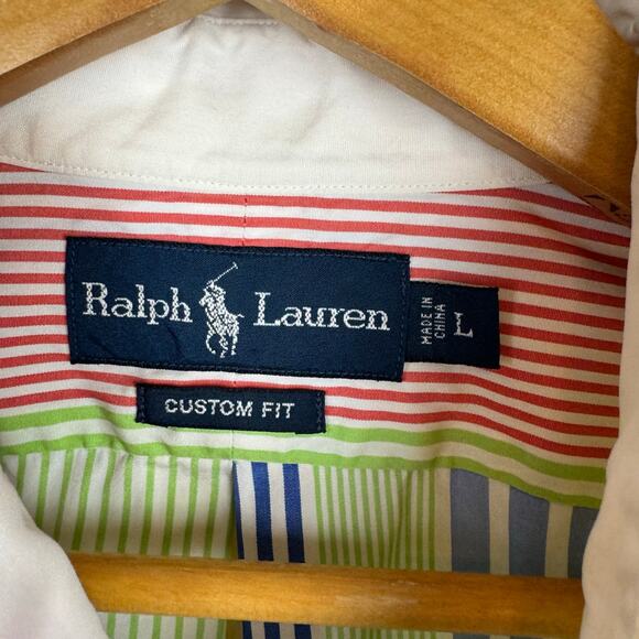 Ralph Lauren Mens VTG Patchwork Rainbow Colorblock Custom Fit Button Up Sz L - Picture 8 of 12